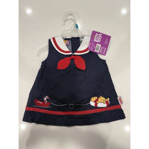 Disney Winnie The Pooh Embroidered 2 Piece‎ Dress Size 6/9 Month Vtg - Picture 1 of 11